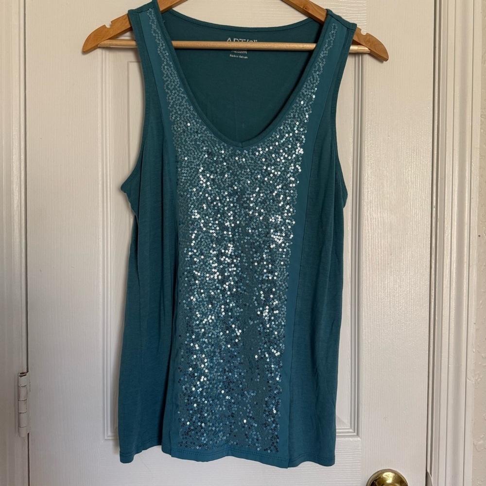 Apt 9 Y2K Blue Sequin Sparkly Sleeveless Tank Top Medium